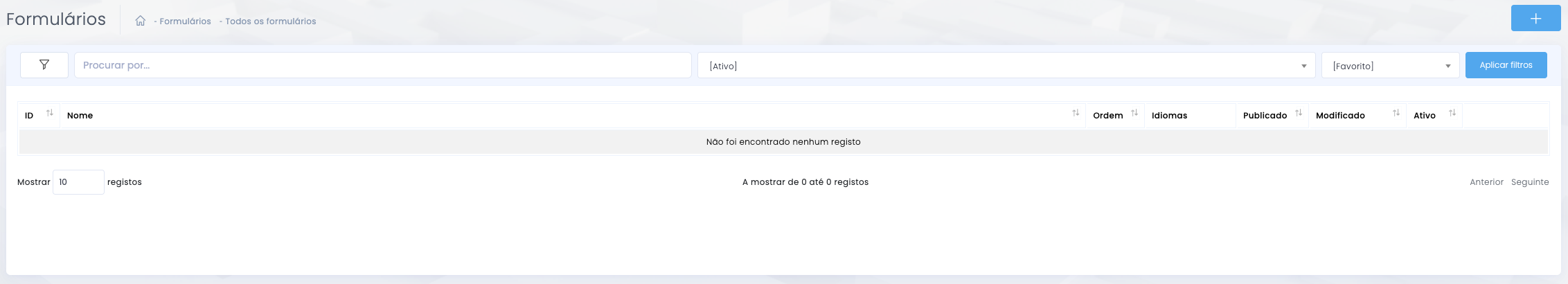 Listagem de formulários submetidos